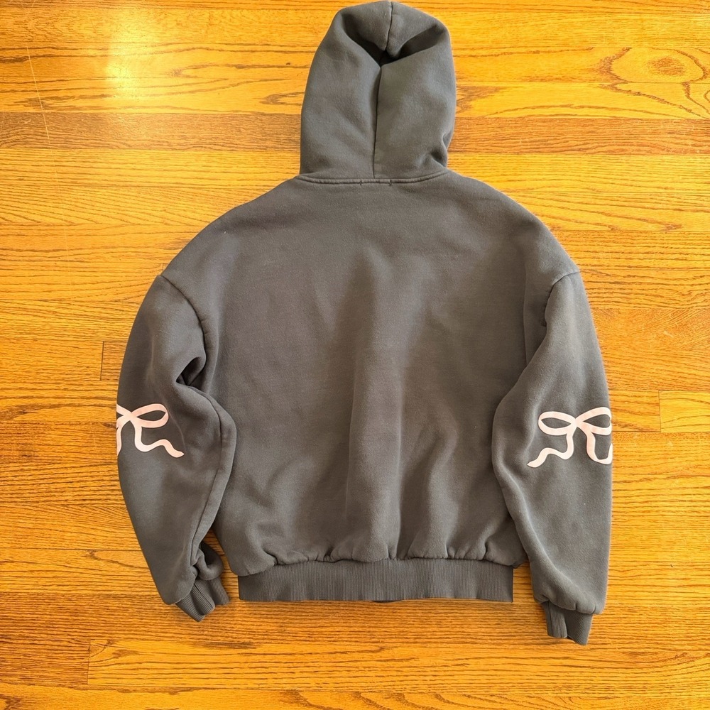 Edikted Gray Hoodie Pink Bow Sleeve Oversized Fleece S - Picture 2 of 5